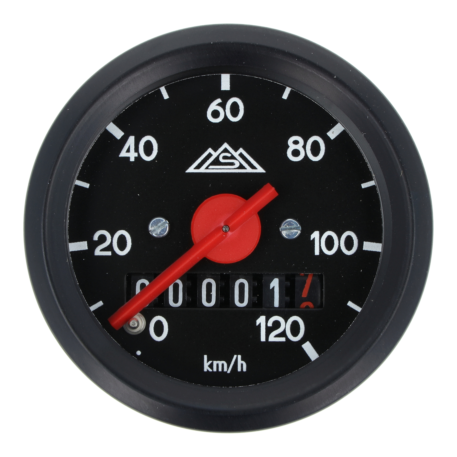 Tachometer mit Beleuchtung, Ring + Skale schwarz, ø 48 mm - S50 - 120 km/h-Ausführung