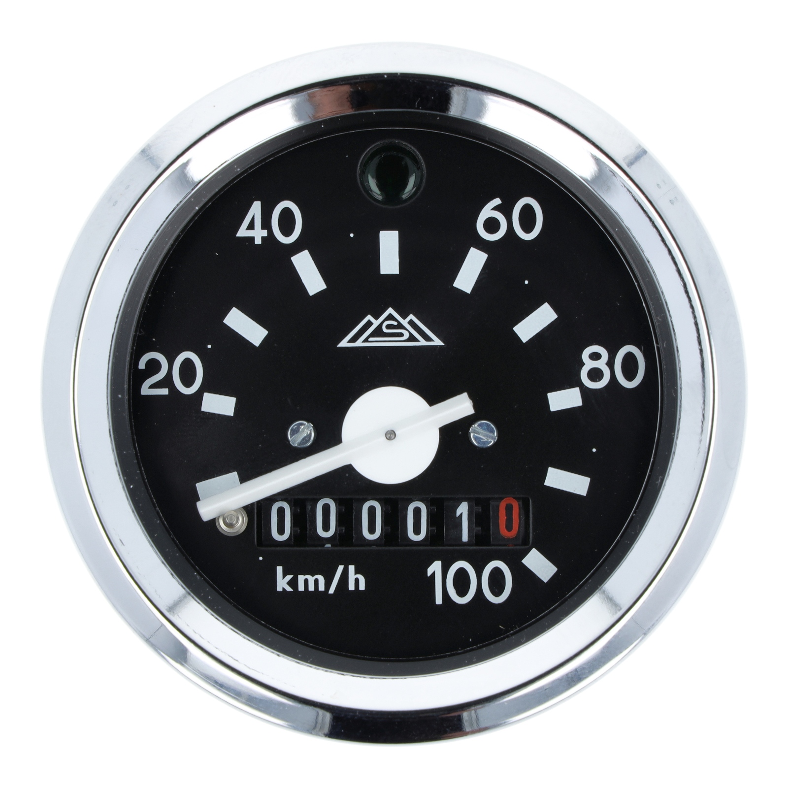 Tachometer mit Beleuchtung und Blinkkontrollleuchte grün - mit Chromring - ø60mm - 100 km/h - S51, S53, S70