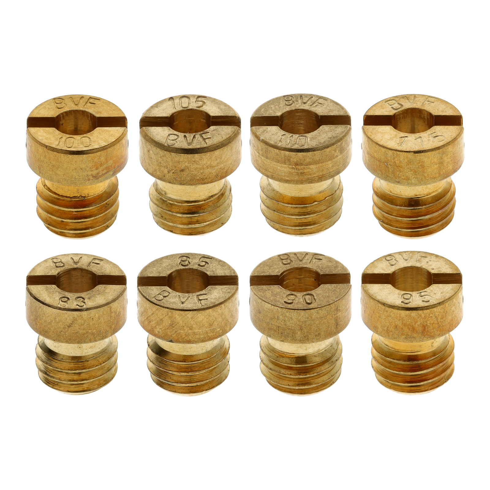 Düsenset BVF Feinabstimmung - z.B. für Rennvergaser 19N1 - Vergaserdüsen M5 - Größe 83, 85, 90, 95, 100, 105, 110, 115 - 8x Hauptdüsen