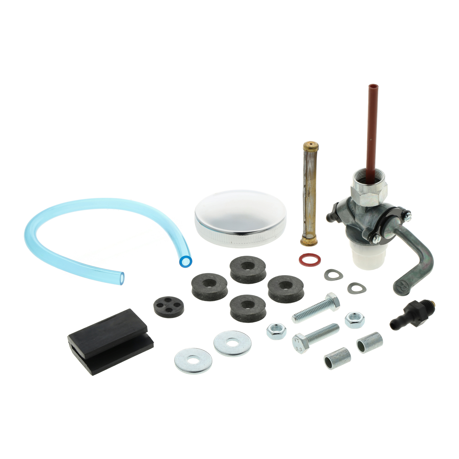SET Zubehör, Anbauteile zum Kraftstofftank KR51 Schwalbe - Kraftstoffhahn, Tankdeckel, Benzinschlauch, Befestigungsteile, Kleinteile