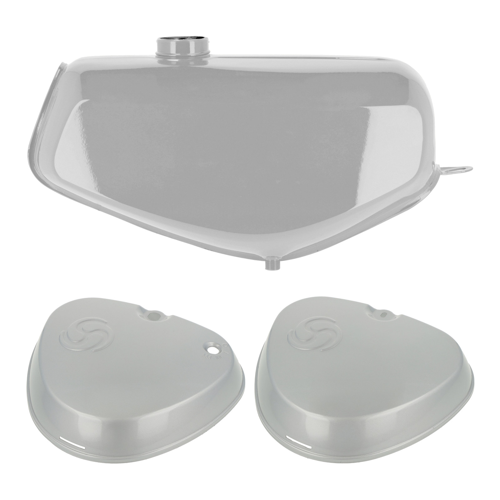 SET Depósito de combustible + tapas laterales cuadradas - en color de plata - S51, S70