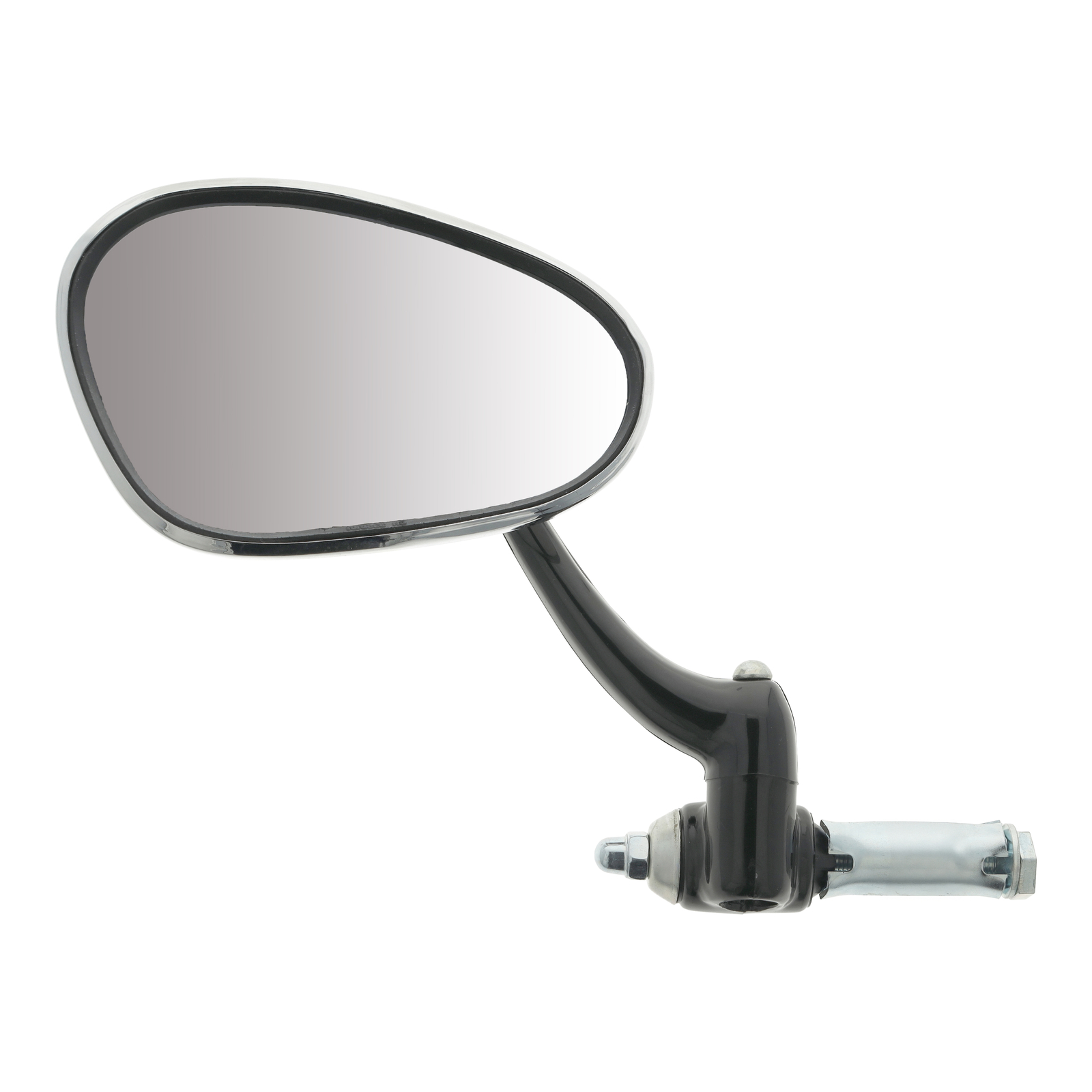 Rückblickspiegel, links, chrom - Innenlenkerbefestigung - mit Kunststoffarm schwarz, einklappbar