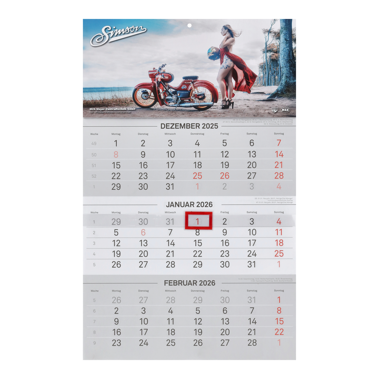 3-Monats-Kalender 2026 - mit Tagesmarkierung